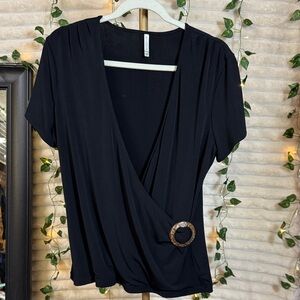 White Stag Black Wrap Blouse with Buckle